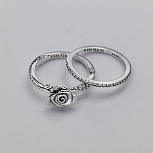 Pandora Silver S925 Ale Glittrande Ros i Blom Ringset