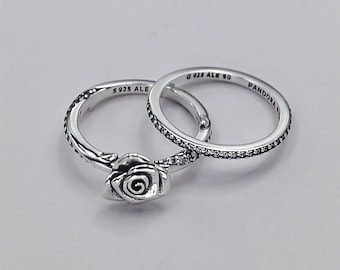 Pandora Silver S925 Ale Glittrande Ros i Blom Ringset
