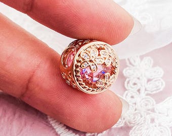 sparkling pink daisy flower  pandora rose gold plated charm