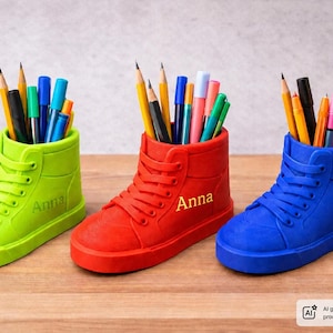 Personalized Sneaker Pen Holder STL 3MF | Custom Name Desk Organizer | Shoe Pencil Holder 3D Print File | STL Download - Personal Use Only