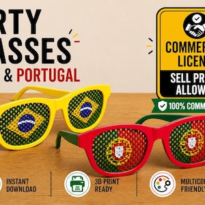 Brazil & Portugal Party Glasses STL Bundle | 3D Print Files | Commercial License | Football Fan Glasses | Multi Color STL 3MF