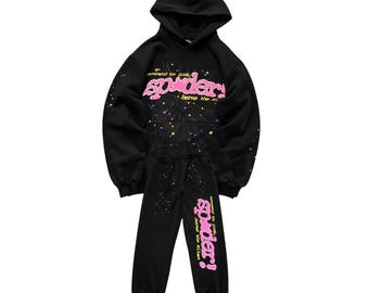 Conjunto deportivo Sp5der: sudadera con capucha estampada y pantalón de chándal.