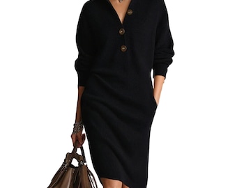 Autumn Winter Wool Knitted Slim Cashmere Over Knee Dress Skirt