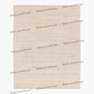May include: A rectangular beige rug with a textured surface. The rug has a woven appearance with horizontal lines. The words "BibiLaneRugs" are printed repeatedly across the image.