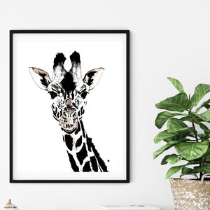 Giraffe Face - Ink Sketch, Ink Drawing, Pen and Ink, Black and White, Fine Art Print, Giclee, Original Art, African Animal