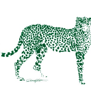 Emerald Green Cheetah - Ink Sketch, Ink Drawing, Pen and Ink, Black and White, Fine Art Print, Giclee, Original Art, Spots, Animal Print