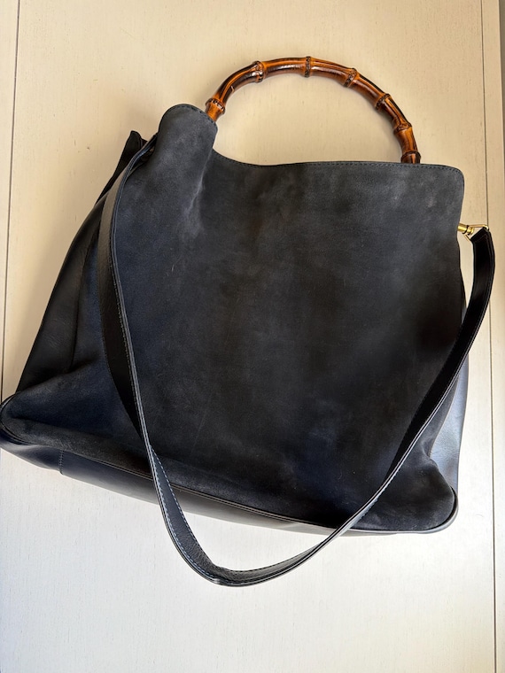 Vintage Gucci Bamboo Hobo Bag | Black Suede Tom Ford Era Purse
