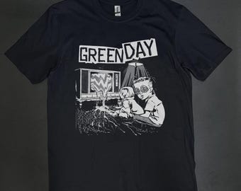 Green Day TV Static Band T-Shirt, 90er Jahre Retro Baumwoll T-Shirt