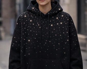 ブラックラインストーン ジップアップパーカー - ユニセックス