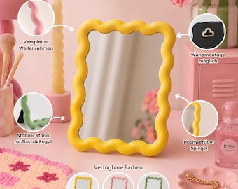 Colorful flower-shaped makeup mirror for table or wall, foldable design - Dopamine Decor - colorful, retro, minimal - funky wave-shaped mirror