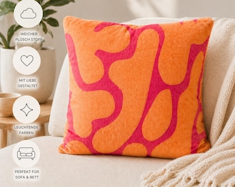 Kissenbezug Coral Glow 45x45 – Neon Pink Orange Kissenhülle, Korallen Design, Deko Kissen Sofa Bett, Plüsch, Dopamin Decor – Retro Home Deko
