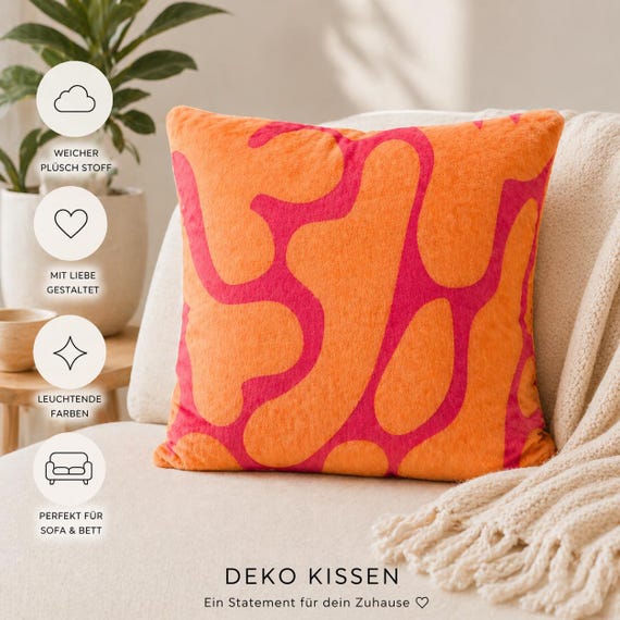 Kissenbezug Coral Glow 45x45 – Neon Pink Orange Kissenhülle, Korallen Design, Deko Kissen Sofa Bett, Plüsch, Dopamin Decor – Retro Home Deko
