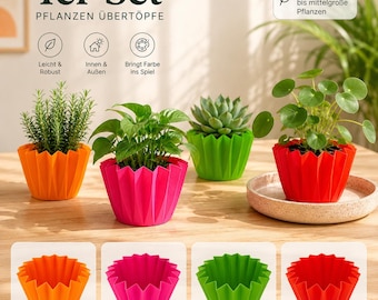 4x bunter Übertopf für Topfpflanzen, Dopamin Decor, modernes Design, 14 cm, Deko Funky Colorful Eclectic Geometric Planter Pot, 4er Set