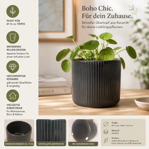 Boho Übertopf aus Keramik - für Ø 13 cm Töpfe - Indoor/Outdoor Deko für Pflanzen/Zimmerpflanzen - Skandi, Japandi & Hygge - Rillenstruktur