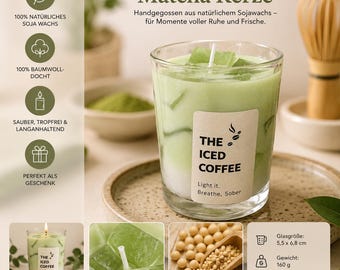 Kleine Matcha Kerze im Glas | Handmade Soy Wax Candle | Aromatherapy Duftkerze | Modernes Matcha‑Design | Soja Wachs Kerze nachhaltig eco