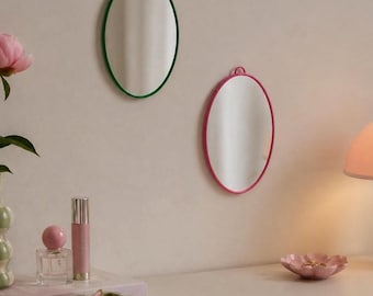 Bunter Wandspiegel klein, oval mit dünnen Rahmen, blau, rosa, grün oder rot, Schminkspiegel, Dopamin Decor, Retro Vintage farbig