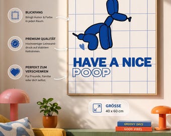 Have A Nice Poop Poster, Lustiges Badezimmer Poster, Retro Wandbild, Dopamine Decor, Balloon Dog Print, Leinwanddruck, Badezimmer Deko, Blau