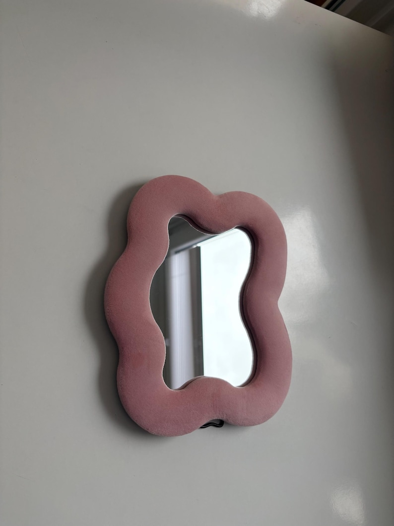 Soft Squiggly Mirror, Cloud, Moss Green, Velvet Mirror, 33 x 23 cm, Wavy Mirror, Wall Mirror, Biophilic Decor, Dopamine Decor, Colorful, Bathroom image 12