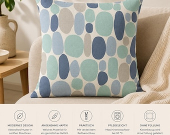 Kissenhülle 45x45 beige blau, modernes Punktmuster, abstraktes Design, Sofa Kissen Skandi, minimalistische Wohnzimmer Deko, Punkte hellblau