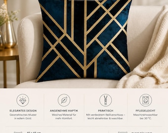 Kissenhülle 45x45 schwarz gold, geometrisches Muster, Kissenbezug modern, Sofa Deko, elegantes Wohnzimmer Accessoire, nordic noir decor