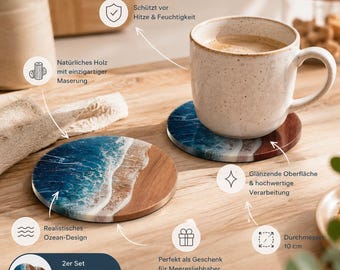 Ozean Untersetzer 2er‑Set Holz, Wellen Strand, coaster coffee table, Tischdeko, home decor coaster, new home gift housewarming birthday gift