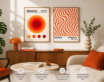Retro Bauhaus Poster Wanddeko, Kunstdruck orange, geometrische Wandkunst, Mid Century modern, Leinwanddruck 30x40, Kunst orange Design Bild