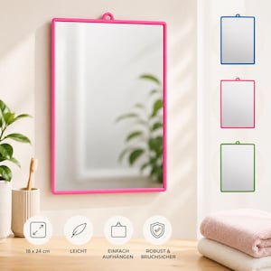 Kleurrijke kleine vierkante wandspiegel met dun frame, blauw, roze, groen of rood, make-upspiegel, dopamine decoratie, retro of vintage gekleurd