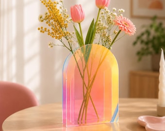 Shimmering rainbow vase, dopamine decor disco, funky eclectic decor, modern, pink and colorful, housewarming gift, dining room decor