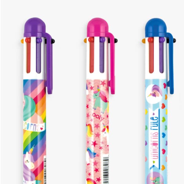 UNICORNS 6 Click Multi Color Pen, Cute Kawaii Pen, 6-in-1 Multicolor Pen, Pretty Planner Pen, Travel Journal Pen, Bullet Pen, Hobonichi Pen