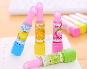 LIPSTICK ERASER | Kawaii Colorful Erasers | Fun Novelty Erasers | Stationery Artist Drawing Writing Supplies | Cute School Supplies