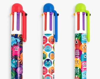 SILLY MONSTERS 6 Click Multi Color Pen, Cute Kawaii Pen, 6-in-1 Multicolor Pen, Pretty Planner Pen, Travel Journal Pen, Monster Party Favors