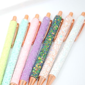 BOLÍGRAFO CON LENTEJUELAS BRILLANTES / Bolígrafo de oro rosa y purpurina / Regalos de papelería para ella / Accesorios de agenda / Suministros de oficina para trabajar desde casa