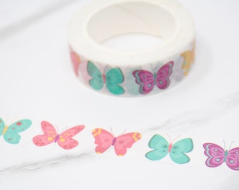 BUTTERFLY WASHI TAPE | Rainbow Butterfly Washi | Pink Purple Turquoise Kawaii Washi | Cute Washi Tape | Planner Scrapbooking Decorative Tape