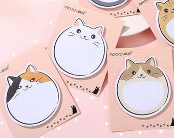 Chubby Cat Sticky Notes 30 Sheets Pack | Cute Cat Sticky Notes | Funny Self Adhesive Memo | Kawaii Planner Sticky Notes | School Supplies