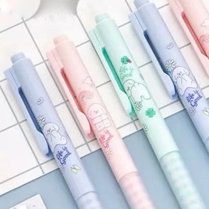 Cute PASTEL GEL Pen | 3pc or 1pc Minimalist Kawaii Stationery | Retractable Click Pen | Black Ink Gel Pen | Smooth Writing Journaling Pen