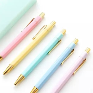 MACARON PASTEL Pen w/ Gold Clip | Minimalist Click Pen | Retractable Pens | Aesthetic Kawaii Stationery | Planner Journaling Ballpoint Pen