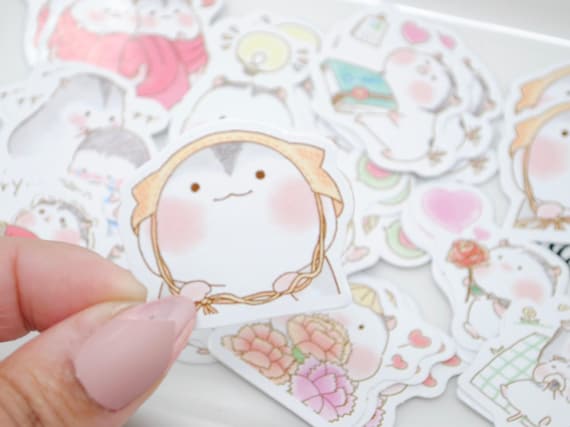 Cute Kawaii Stickers for Journaling Scrapbooking - 100 Sheets Clear PET  Transparent Cartoon Korean Decorative Sticker for Kids,DIY Arts Crafts,Junk