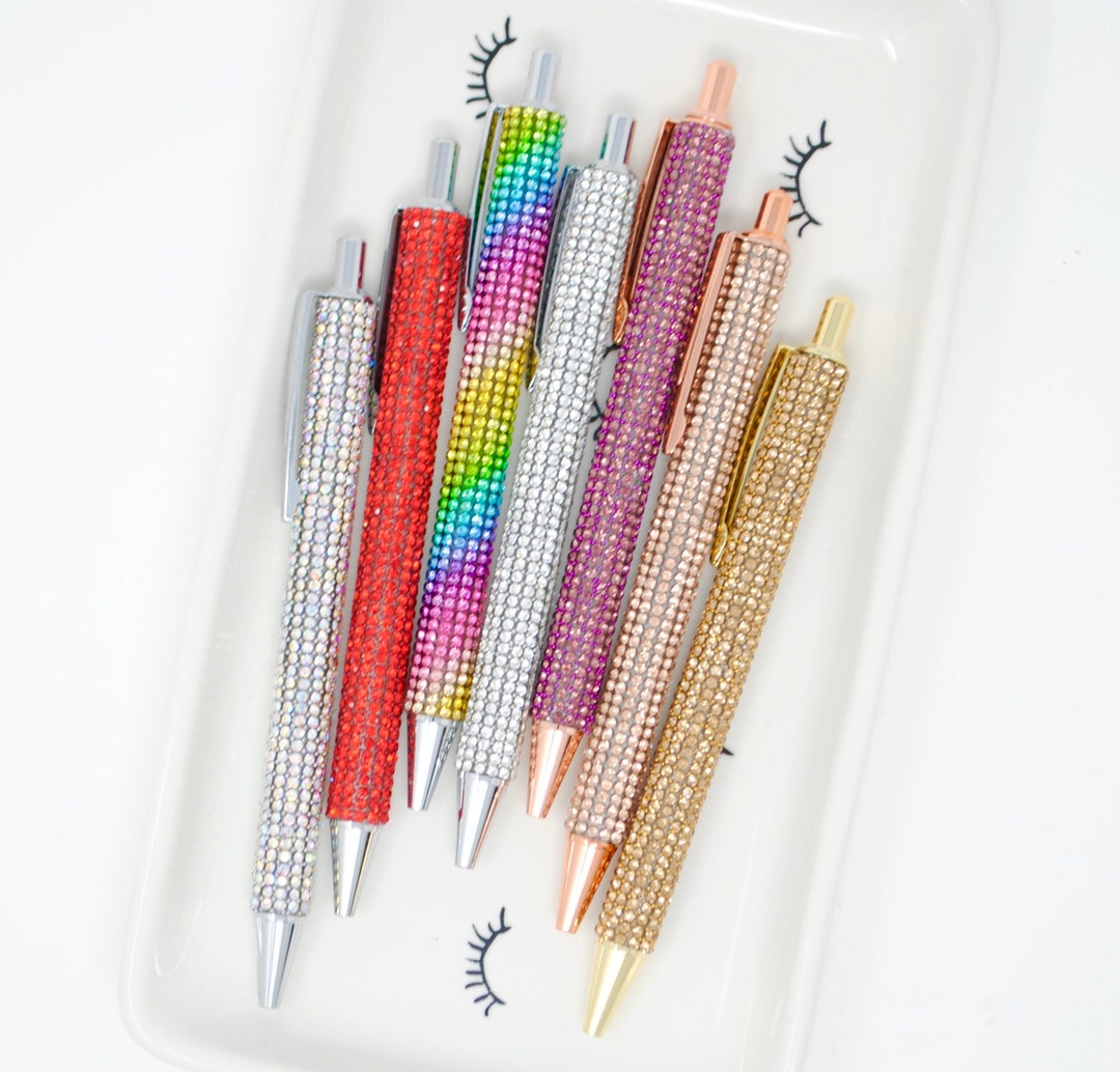 Sabary Lot de 8 stylos à bille or rose pour femme, porte-stylos à  paillettes pour bureau, 8 stylos à bille fantaisie avec strass liquide pour  femmes