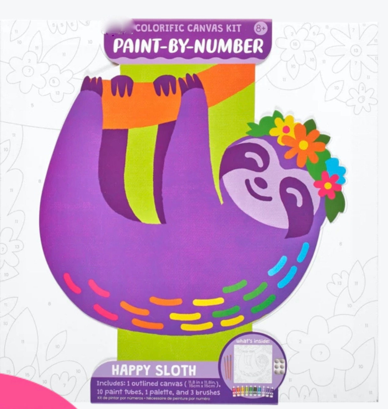 SLOTH PAINT by NUMBER Kids Paint Kit Sloth Diy Paint Kit Kids Activity Set  Art Gift for Kids Canvas Paint Night Gift for Kids 