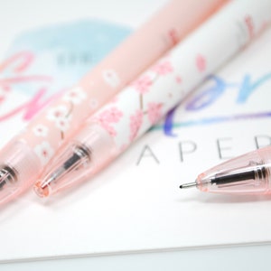 Pink Sakura Retractable Gel Pens | Japanese Cherry Blossoms Click Pen | Cute Black Gel Pen | Stationery Planner Accessory| Flower Floral Pen