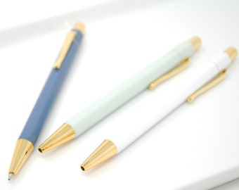 Hexagon PASTEL & GOLD Pen | Smooth Writing Black Ink Pen w/ Gold Clip | Minimalist Ballpoint Click Retractable Pens | Stationery Journaling