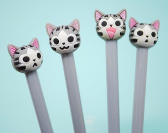 Happy Cat Gel Stick Pen | Grey Gray Kitten Pens | Kawaii Cute Animal Pen | School Pencils | Cat Birthday Party Favors | Cute School Supplies