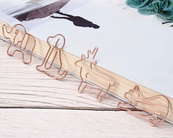 Animal Paper Clips - 5pc | Planner Office Supplies | Rose Gold Planner Paper Clips | Elephant Dog Deer Cat Paper Clips | Planner Accessories