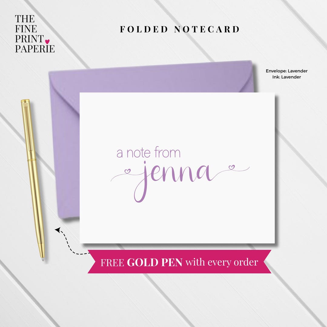 Personalized Folded Note Cards With Heart Script Set of 10 Stationery ...