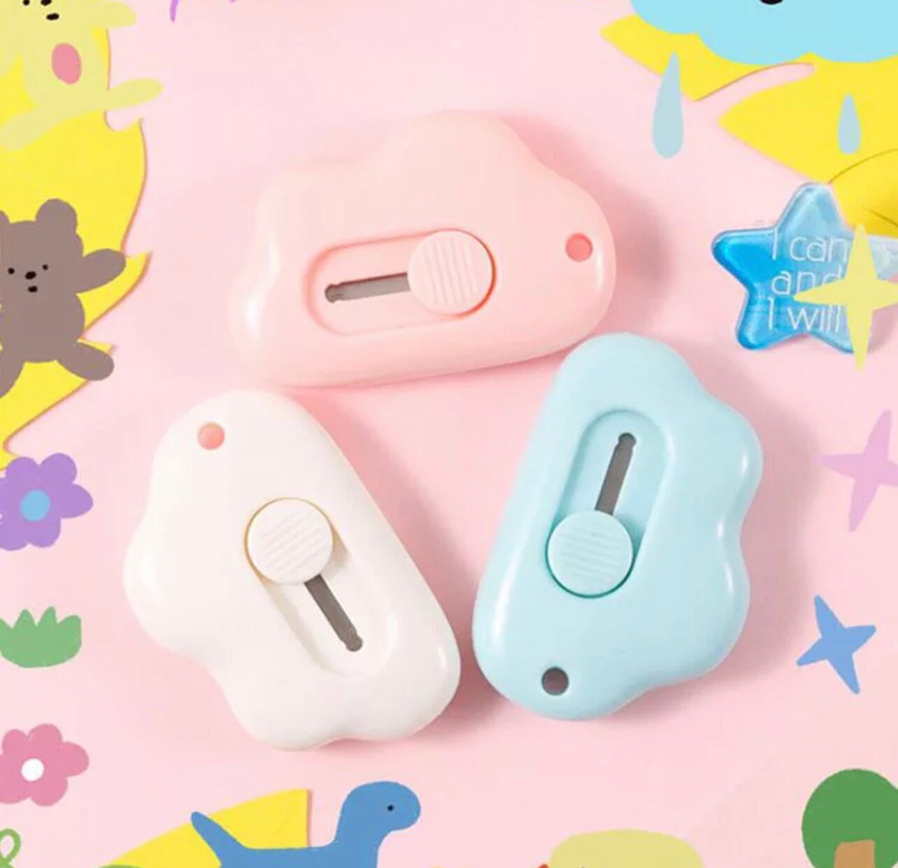 Cloud Shaped Box Cutter, Retractable Portable Cute Paper Candy Box Cutter, Color Cutter