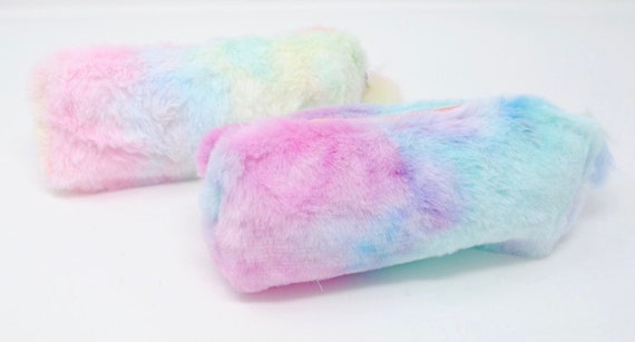 FUZZY PENCIL CASE Furry Pen Pencil Pouch Tie Dye Rainbow Pencil
