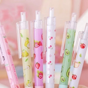 Penna gel colorata alla frutta / Penna a inchiostro nero da 0,5 mm / Penne kawaii carine / Penna a scatto retrattile / Forniture scolastiche / Penna avocado ciliegia fragola /