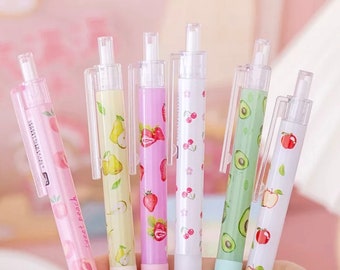 Colorful Fruit Gel Pen | 0.5mm Black Ink Pen | Cute Kawaii Pens | Retractable Click Pen | School Supplies | Avocado Cherry Strawberry Pen |