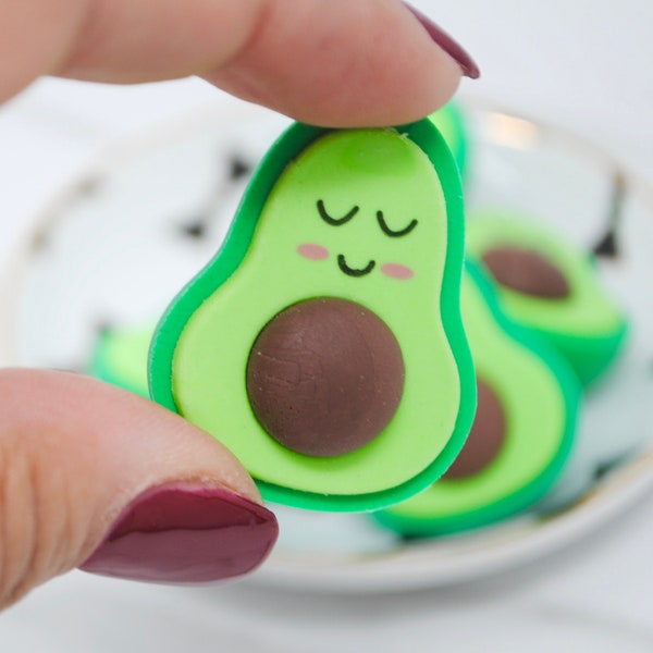 SMILING AVOCADO ERASER | Kawaii Mini Eraser | Cute Novelty Pencil Erasers | Fun Back to School Supplies | Artist Drawing Writing Supplies