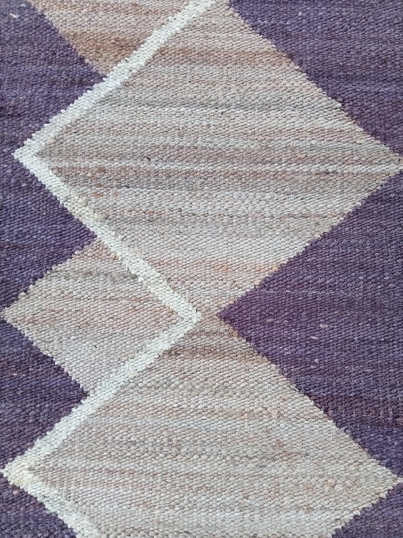 Handwoven Hemp Jute Kilim Runner Rug, Geometric Diamond Pattern Rug ...